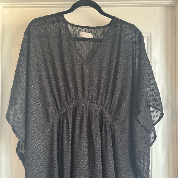 Free People Womens Kaftan Black Stevie Sheer Flutter Sleeve Kimono One Size - Picture 3 of 6
